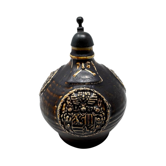 Vintage German Salt Glaze Stoneware Jug w/ Pewter Lid 6.5” Coat of Arms Marked 9 - Picture 12 of 16